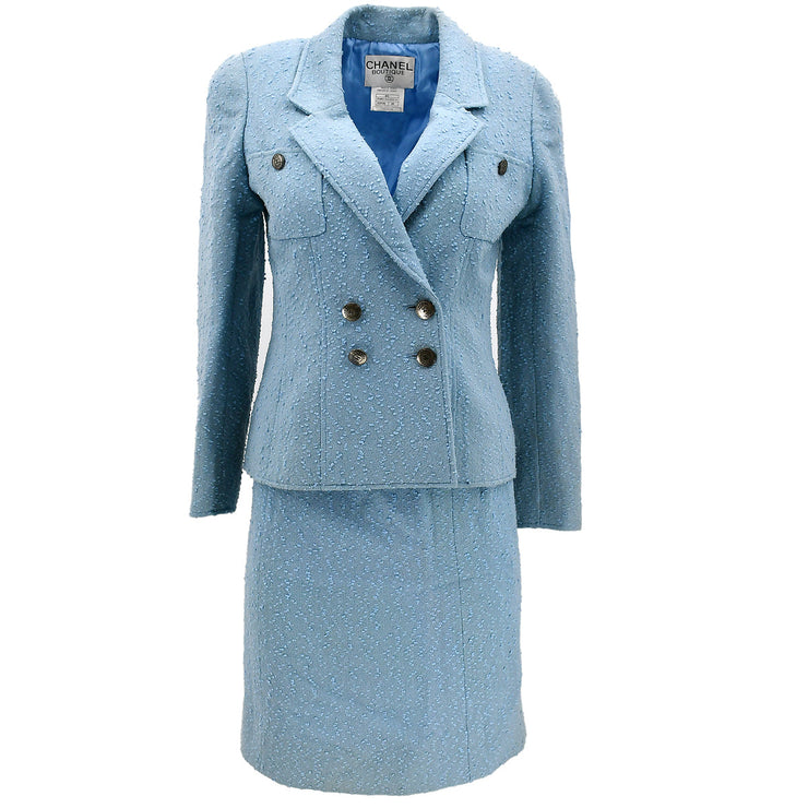 Chanel Setup Suit Jacket Skirt Light Blue 97C #38
