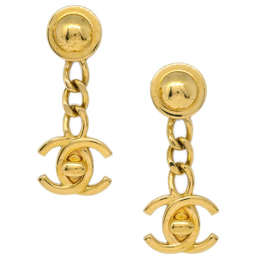 Chanel Dangle Turnlock Earrings Clip-On Gold 96A