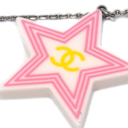 Chanel Star Chain Necklace Pendant Silver White 04C