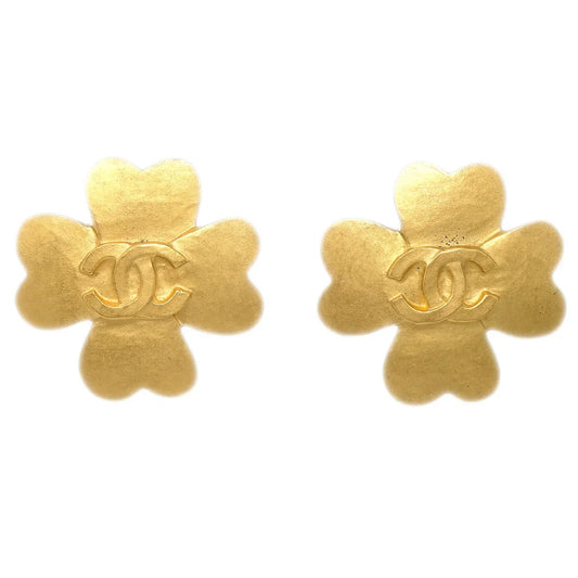 Chanel Clover Earrings Clip-On Gold 95P