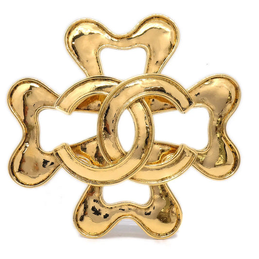 Chanel Clover Brooch Pin Gold 94P
