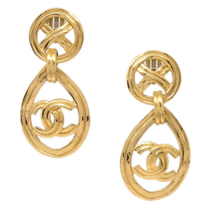 Chanel Dangle Hoop Earrings Clip-On Gold 96P