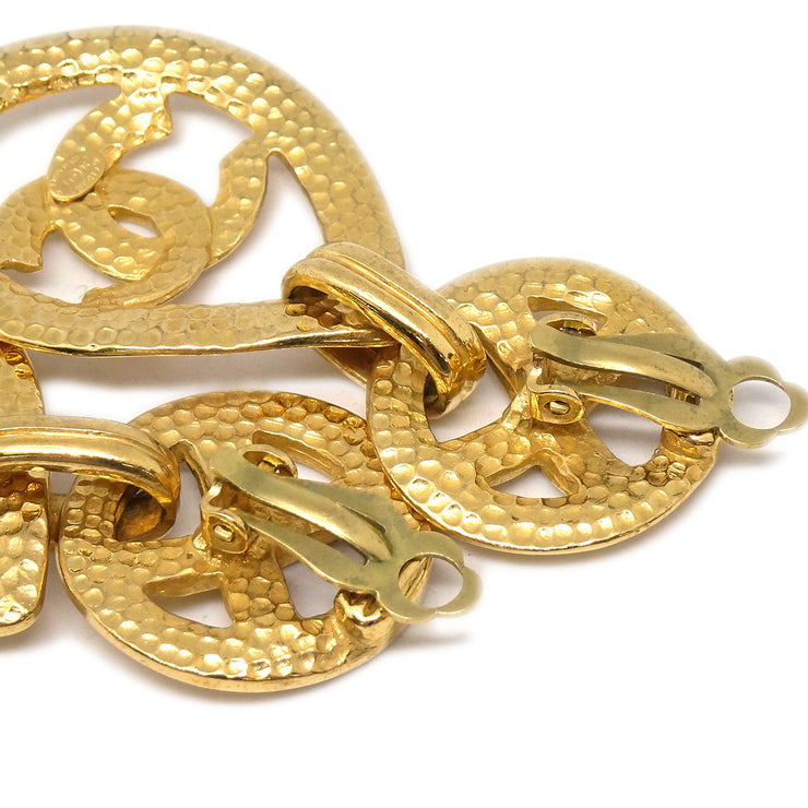Chanel Dangle Hoop Earrings Clip-On Gold 96P