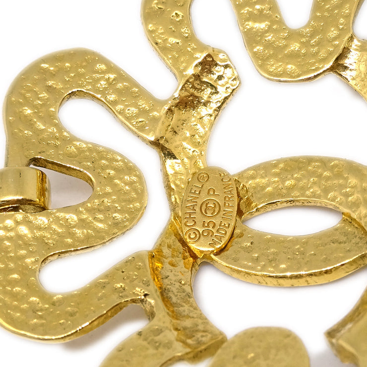Chanel Flower Dangle Earrings Clip-On Gold 95P