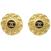 Chanel Button Earrings Clip-On Gold Black 95P