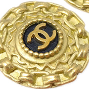 Chanel Button Earrings Clip-On Gold Black 95P