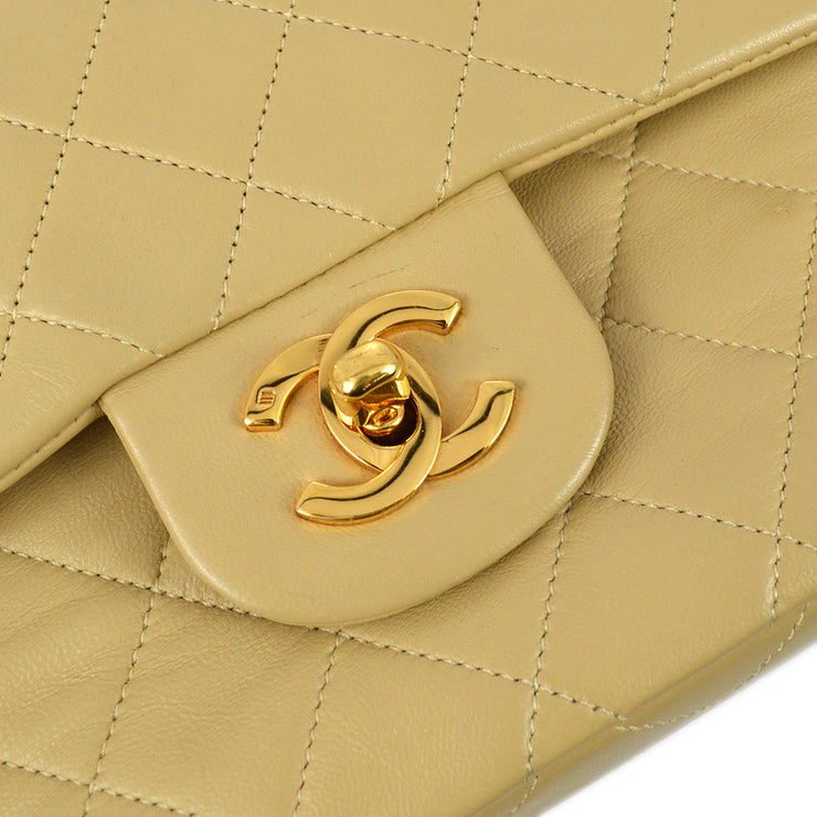 Chanel 1989-1991 Beige Lambskin Small Classic Double Flap Shoulder Bag