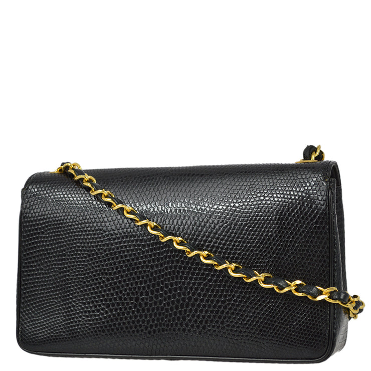 Chanel 1989-1991 Black Lizard Chain Shoulder Bag