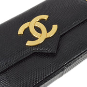 Chanel 1989-1991 Black Lizard Chain Shoulder Bag