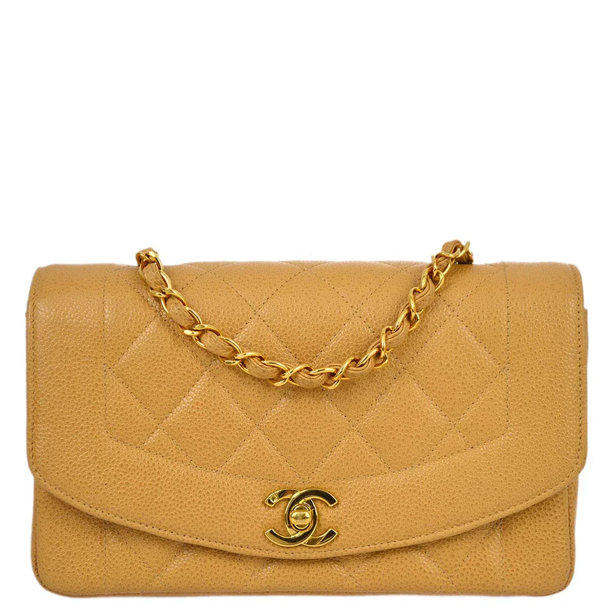 Chanel 1994-1996 Beige Caviar Small Diana Shoulder Bag