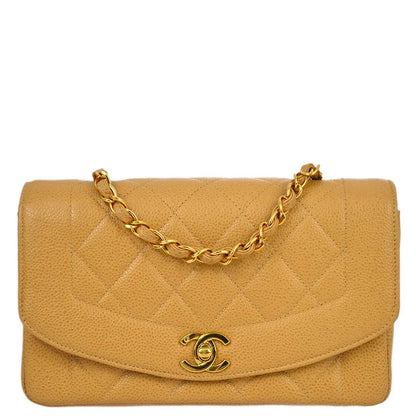 Chanel 1994-1996 Beige Caviar Small Diana Shoulder Bag