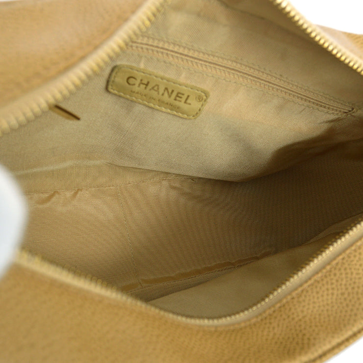 Chanel 2003-2004 Beige Caviar Skin Hobo Handbag