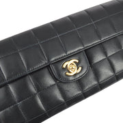 Chanel 2004-2005 Black Lambskin Choco Bar East West Shoulder Bag