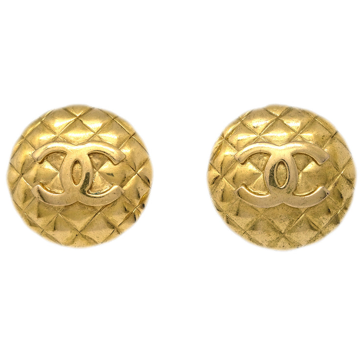 Chanel Button Earrings Clip-On Gold 2400