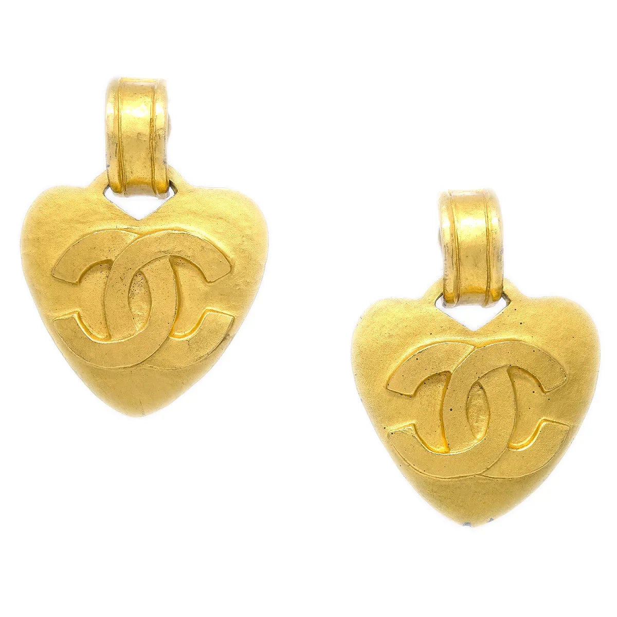 Chanel Dangle Heart Earrings Clip-On Gold 95P