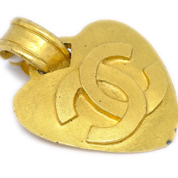 Chanel Dangle Heart Earrings Clip-On Gold 95P