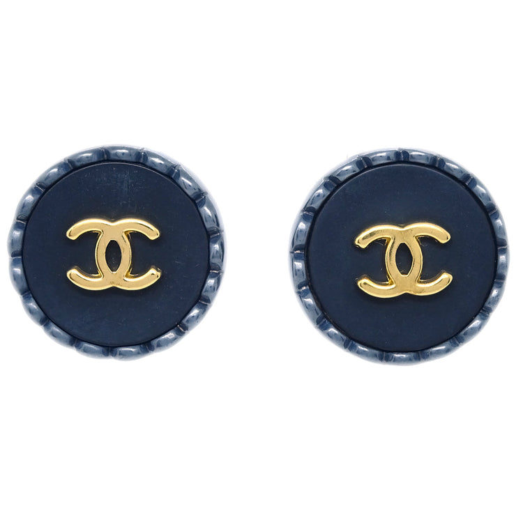 Chanel Button Earrings Clip-On Black 96P