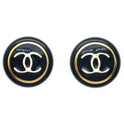 Chanel Button Earrings Clip-On Black 97A