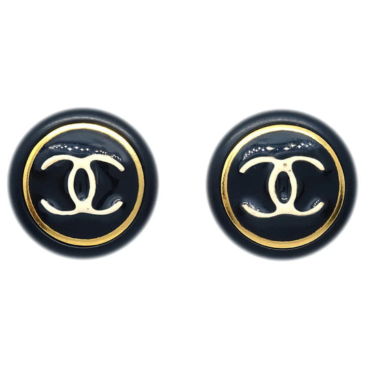 Chanel Button Earrings Clip-On Black 97A