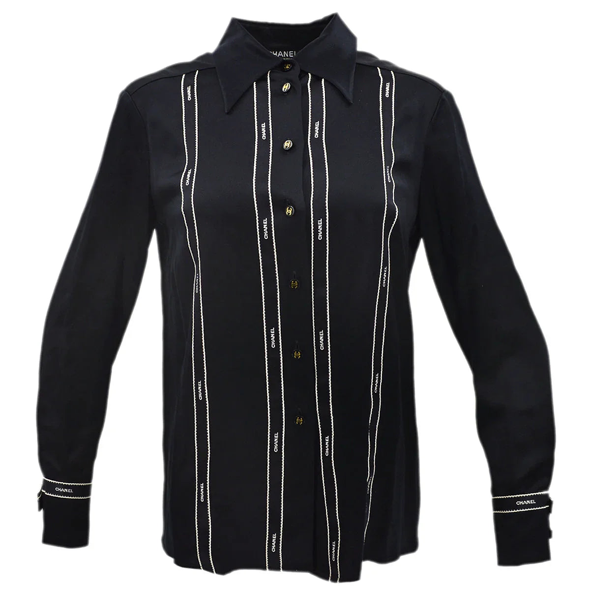 Chanel Blouse Shirt Black 94A #40