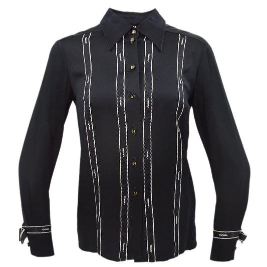 Chanel Ribbon Blouse Shirt Black 94A #36