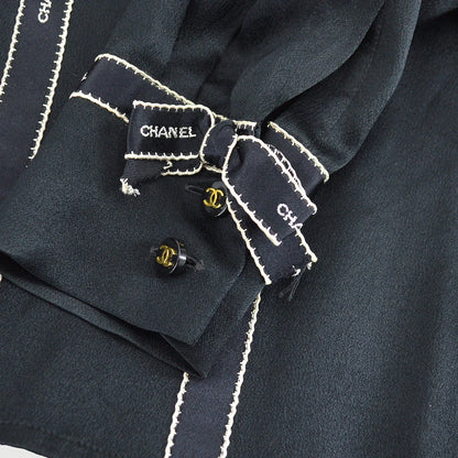 Chanel Ribbon Blouse Shirt Black 94A #36