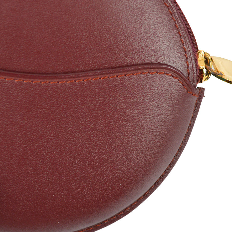 Vintage Round Coin Bag by Cartier Burgundy Leather Gilded Zip