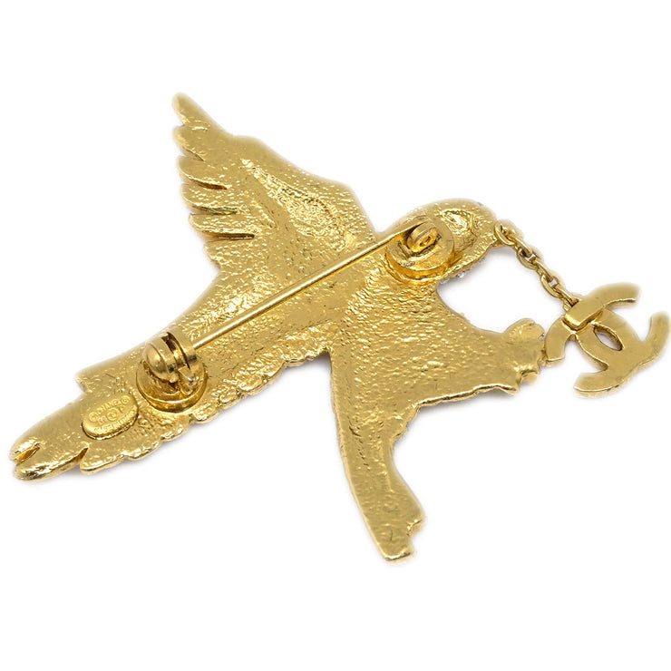 Chanel Eagle Rhinestone Brooch Pin Gold 01P