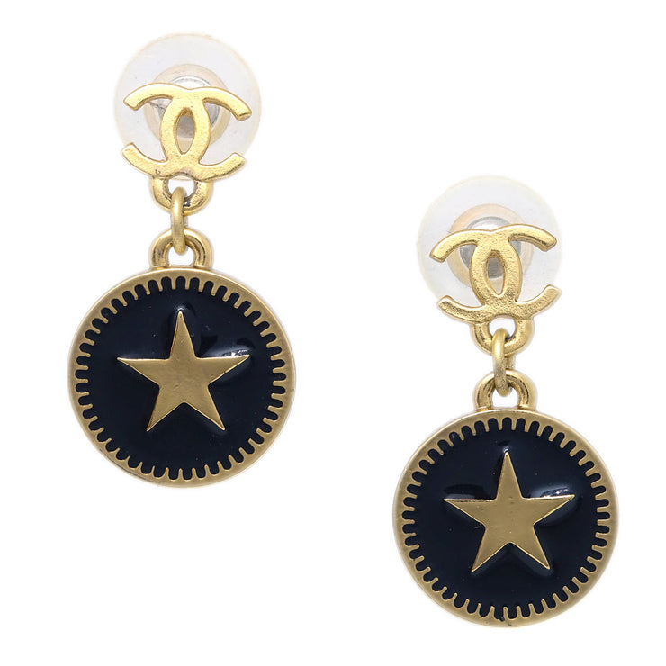 Chanel Star Dangle Piercing Earrings Black 01P