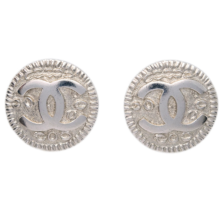 Chanel Button Earrings Clip-On Silver 97P