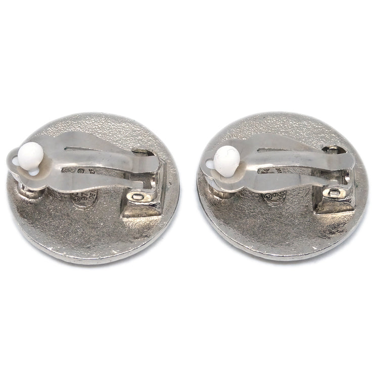 Chanel Button Earrings Clip-On Silver 97P