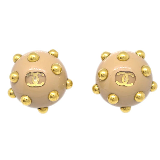 Chanel Studs Button Earrings Beige Clip-On 00A