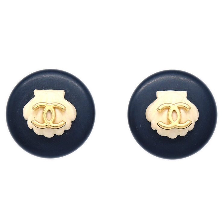 Chanel Shell Button Earrings Clip-On Black 96C