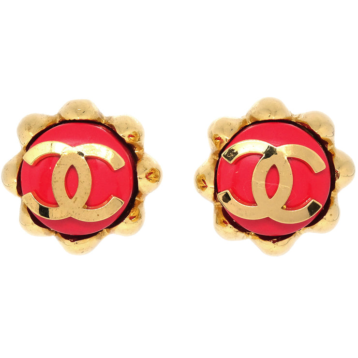 Chanel Button Earrings Clip-On Red 29