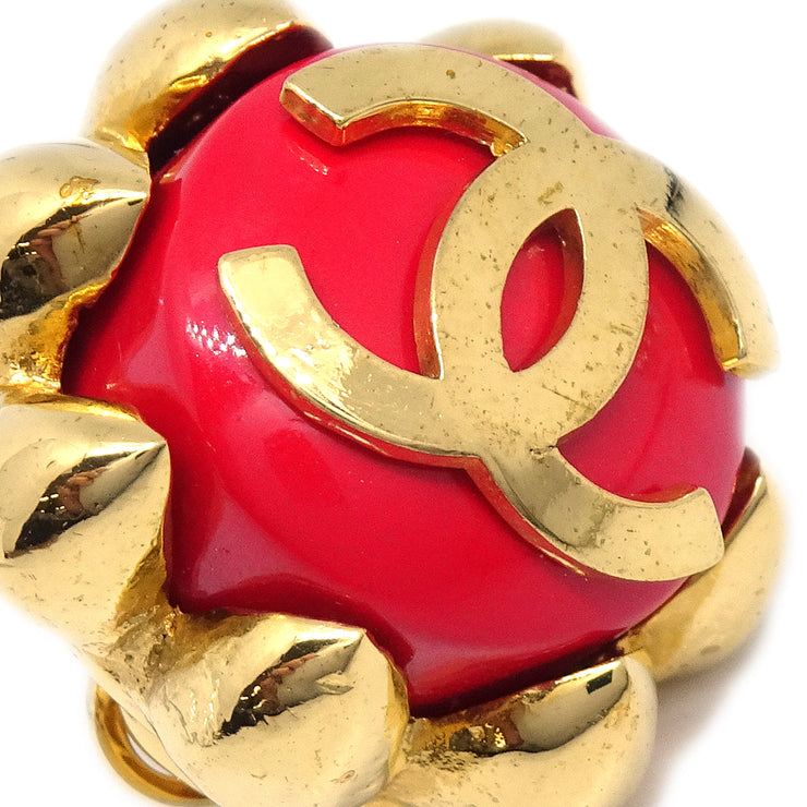 Chanel Button Earrings Clip-On Red 29