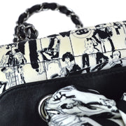 Chanel Black White Satin Straight Flap Mademoiselle Shoulder Bag