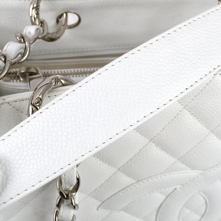 Chanel White Caviar Grand Shopping Tote GST Chain Handbag