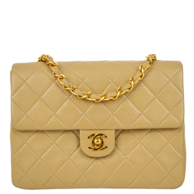 Chanel 1989-1991 Beige Lambskin Classic Square Flap Bag 20