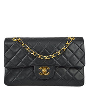 Chanel 1989-1991 Black Lambskin Small Classic Double Flap Shoulder Bag