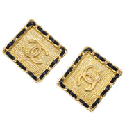Chanel Square Leather Earrings Clip-On Gold 26