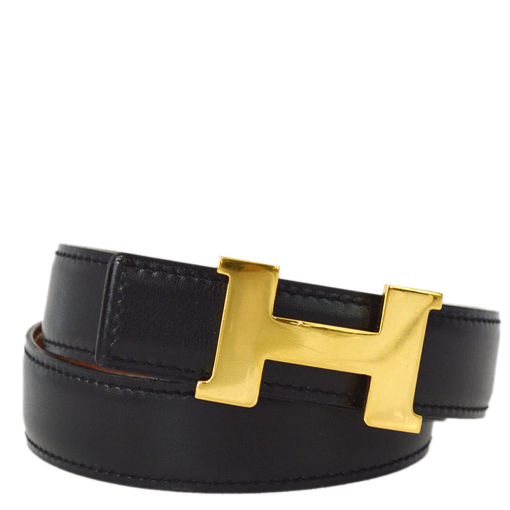 Hermes Black Box Calf Constance Reversible Belt #72 Small Good