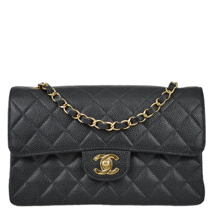 Chanel 2001-2003 Black Caviar Small Classic Double Flap Shoulder Bag