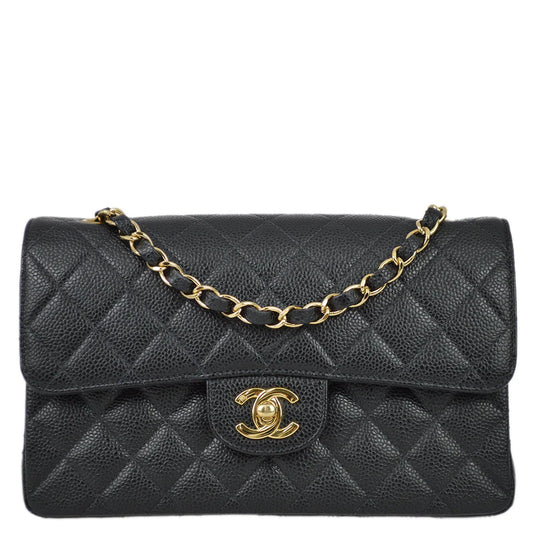 Chanel 2001-2003 Black Caviar Small Classic Double Flap Shoulder Bag