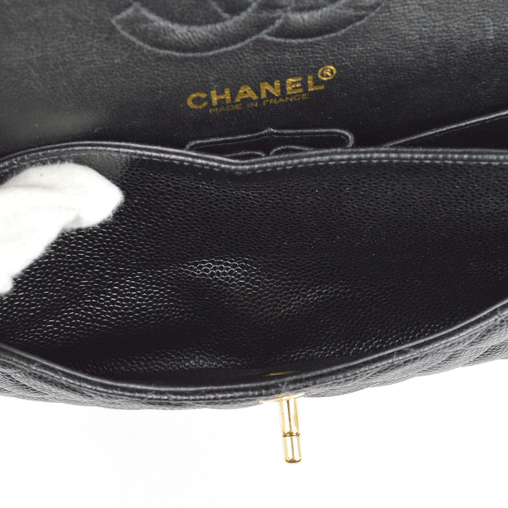 Chanel 2001-2003 Black Caviar Small Classic Double Flap Shoulder Bag