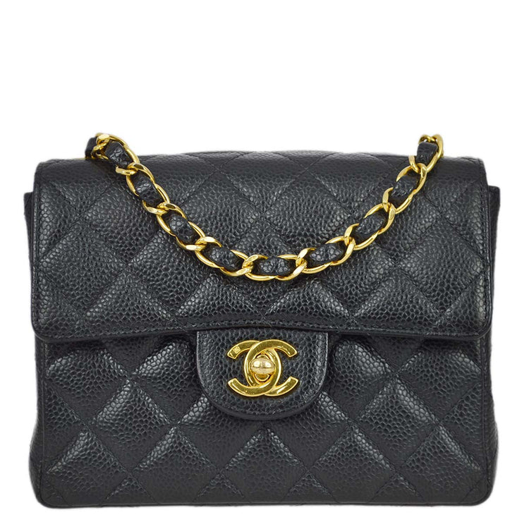 Chanel 2000-2001 Black Caviar Mini Classic Square Flap Shoulder Bag 17