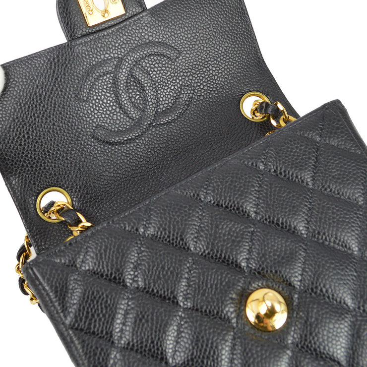 Chanel 2000-2001 Black Caviar Mini Classic Square Flap Shoulder Bag 17