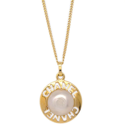 Chanel Artificial Pearl Gold Chain Pendant Necklace