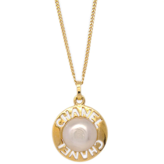 Chanel Artificial Pearl Gold Chain Pendant Necklace