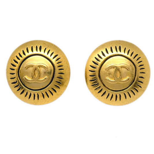 Chanel Button Earrings Gold Clip-On 96C