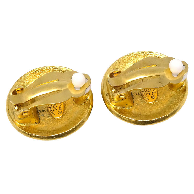 Chanel Button Earrings Gold Clip-On 96C